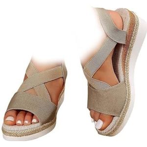 Dotmalls sandalen met sleehak, zomer platte sleehak vismond casual damessandalen, Dotmalls comfortabele platte damessandalen (Color : Beige, Size : 47)