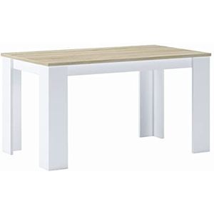 Skraut Home - Vaste eettafel - 75 x 138 x 80 cm - Capaciteit tot 6 personen - Bestendige materialen - Minimalistisch design - Wit/Eik Kleur Afwerking