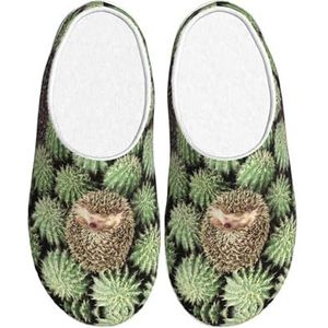EdWal Egels Cactus Print Winter Warme Slippers Indoor Anti-slip Pluche Slippers Ontspannen Thuis Voor Vrouwen Mannen, Zwart, 37.5 EU