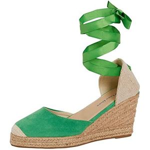 Lora Dora Womens espadrille wig sandalen dames strappy Hessische wiggen zomer schoenen enkelstropdas beenriemen, Groen, 39 EU
