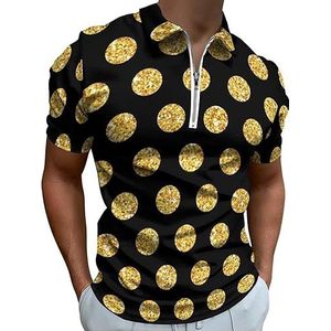 Gouden Tegel Glitter Heren Polo Shirt Golf Rits T-shirt Korte Mouw Casual Tee Spier Tops M