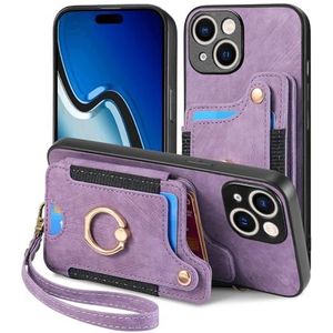 Smartphone Flip-hoesjes Compatibel met iPhone 15-hoesje, 2-in-1 portemonnee-hoesje PU-leer [kaarthouder] [polsband] Schokbestendige flip-cover Drop-back case beschermhoes Beschermende portemonnee-hoes