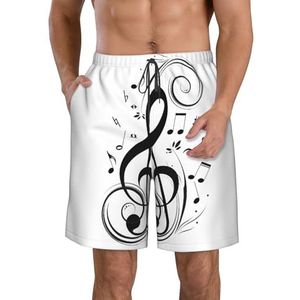 PHTZEZFC Black Music Notes Print strandshorts voor heren, lichtgewicht, sneldrogend, zwembroek met trekkoord en zakken, Wit, XL