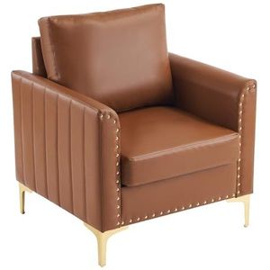 Auroglint Moderne PU lederen stoel, fauteuil, lounge stoel, enkele sofa stoel met kussens. Bruin