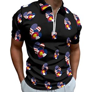 Colorado Amerikaanse Hart Vlag Half Zip-up Polo Shirts Voor Mannen Slim Fit Korte Mouw T-shirt Sneldrogende Golf Tops Tees 4XL