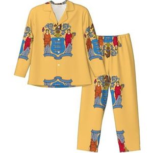 UVBDF Vlag Van New Jersey Heren Pyjama Set, Nachtkleding Button Down Pjs Set Voor Bedtijd Routine, Ochtend Lounge, Zwart, XXL