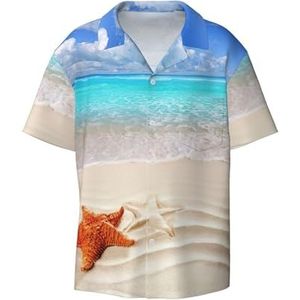 OdDdot Zeester Ocean Beach Print Button Down Shirt Korte Mouw Casual Shirt voor Mannen Zomer Business Casual Jurk Shirt, Zwart, L