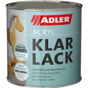 ADLER Acryl blanke lak glanzend 125 ml - acryllak met primerwerking, basis- en deklak voor binnen en buiten - weerbestendige lak voor hout, metaal en kunststof