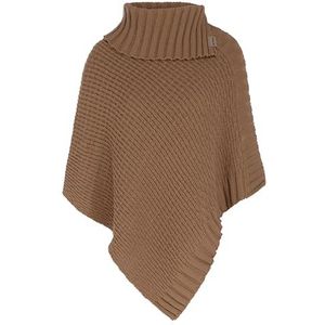 Knit Factory - Nicky Gebreide Poncho - Met sjaal kraag - Dames Poncho - Gebreide mantel - Bruine winter poncho - Nude - One Size