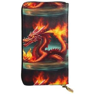 QmeNa Dragon King in Fire Lederen Lange Clutch Portemonnee met Rits voor Dating Reizen Winkelen Valentijnsdag Gift, Zwart, Eén maat