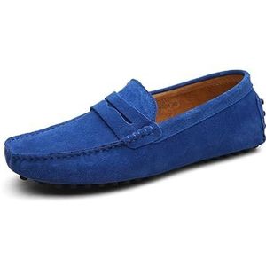 Heren loafers schoen vierkante neus nubuck leer penny rijschoenen lichtgewicht flexibele comfortabele wandelmode instapper(Color:Baby Blue,Size:40 EU)