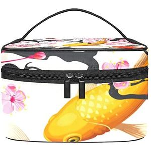 Goldfish oriental cherry lente draagbare make-up tas reizen cosmetische tassen voor vrouwen meisjes rits etui organizer, Meerkleurig, 22.5x15x13.8cm/8.9x5.9x5.4in