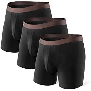 DAVID ARCHY Boxershorts voor heren, bamboe boxershorts voor heren, met 3D-zakje, multipack, ultrazacht en ademend, Zwart - Geen vlieg -3 Pack, M