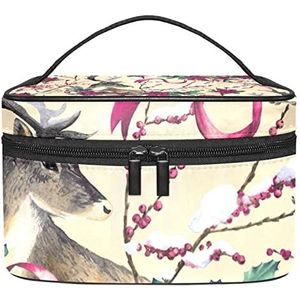 Make-up Organizer Bag, Reizen Make-up Tas Organizer Case Draagbare Cosmetische Tas voor Vrouwen en Meisjes Toiletries Elk Hert Rose Rode Bloem, Meerkleurig, 22.5x15x13.8cm/8.9x5.9x5.4in