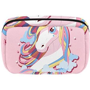 Roze Magische Eenhoorn Paard Wolken Sterren Cosmetische Rits Pouch Make-up Tas Reizen Waterdichte Toilettassen Voor Vrouwen, Meerkleurig, 17.5x7x10.5cm/6.9x4.1x2.8in