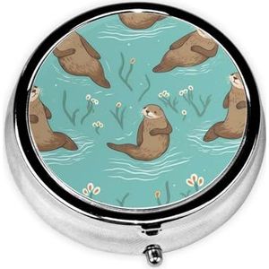 Pillendoos 3 compartimenten ronde kleine pillendoos reizen pillendoos voor portemonnee zak otters in liefde metalen geneeskunde organisator draagbare pillencontainer houder om vitamines medicatie