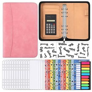 Bwardyth A6 Budget Planner Calculator Zip Budget Planner Gemaakt enveloppen voor budget (roze)