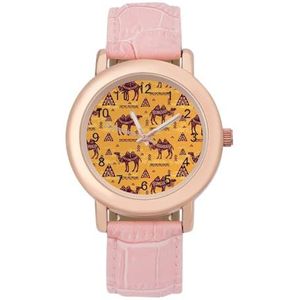 Vintage Etnische Stijl Kamelen Vrouwen Horloge PU Strap Polshorloge Quartz Roze Valentijnsdag Gift