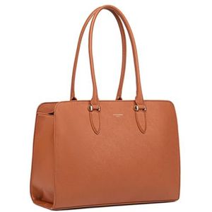David Jones - Handtas voor dames, grote maat XL - schoudertas middelbare school werk zakelijk formaat A4 - kunstleer PU-leer lang handvat - shopper computertas, Cognac bruin, One Size