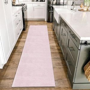 HomebyHome Vloerkleed, voor woonkamer, 80 x 250 cm, loper, roze, wasbaar, antislip, extra zacht, wollig tapijt voor kinderkamer, keukenloper, roze, HH-SKY802505400ROSE