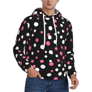 JEJEA Zwarte stippenprint casual hoodie voor heren,sweatshirt met lange mouwen Comfort ademende gymhoodie met zak, Zwart, XXL