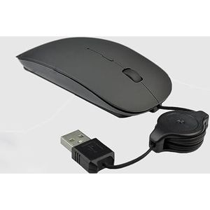 Bedrade muis met snoer, USB-optische telescopische stille muis voor computer, pc, notebook, laptop (zwart)