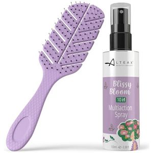 Altéax Blissy Bloom Haarborstel voor het ontwarren van het haar met anti-klitborstels + ontwarrende spray 100 ml - gladmakende borstel voor het haar, ideaal voor het ontwarren van het haar (paars)