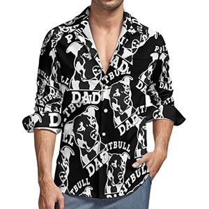 Pitbull Dad Button-down overhemd voor heren, lange mouwen, V-hals, casual, regular fit