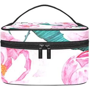 Aquarel Roze Rose Bloeiende Bloem Make-up Organizer Bag, Reizen Make-up Tas Organizer Case Draagbare Cosmetische Tas voor Vrouwen en Meisjes Toiletartikelen, Meerkleurig, 22.5x15x13.8cm/8.9x5.9x5.4in