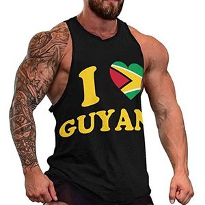 I Love Guyana Heart Flag heren tanktop grafische mouwloze bodybuilding T-shirts casual strand T-shirt grappig sportschool spier