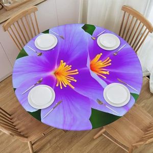 Paars rond tafelkleed met viburnum patroon, waterdicht en afveegbaar met elastische randen, geschikt voor het decoreren van ronde tafels.