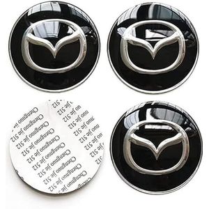 Car Center Hub Caps Sticker voor Mazda 2 3 6 ATENZA CX-5 CX-7 CX-8, Waterdichte Wieldoppen Wieldoppen Beschermers Badge Covers 4 Stuks Vervangende Accessoires,A/Black-60mm