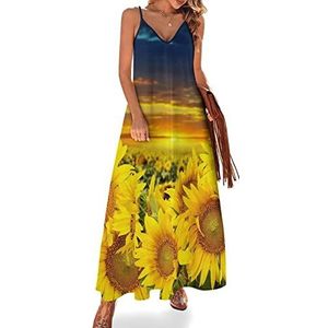 Sunflower Zomerjurk voor dames, maxi-jurk, V-hals, mouwloos, spaghettibandjes, lange jurk