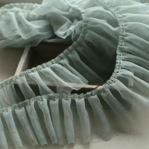 Zachte geplooide dubbele laag tule kant kleding huis textiel stoffen accessoires DIY kinderen pofrok ruche manchet naaien decoratie-grijs groen-1 yard