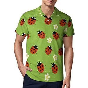 Lieveheersbeestjes met bloemen heren golf poloshirt zomer korte mouwen T-shirt casual sneldrogende T-shirts 5XL