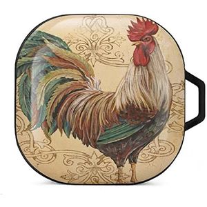 Decoupage print haan oordopjes hoesje compatibel met Samsung hard shell beschermhoes zwart-stijl