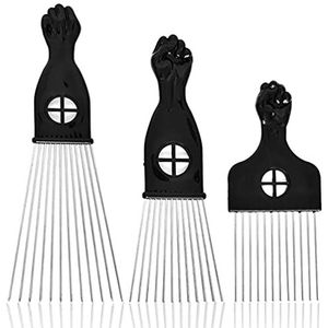 3 Pack Afro Picks voor krullend haar, metalen haarkeuze voor Afro haar, Afro kam voor haarstyling vrouwen/heren kappersgereedschap (zwart)