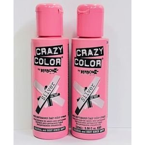 2 x Crazy Color Semi-permanente haarkleur 100 ml, zilver,