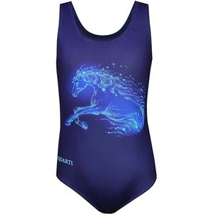 Aquarti Meisjes Badpak met Racerback en Dolfijn Print, Paard/donkerblauw, 140