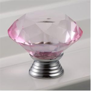 ORAMAI 12 Stuks Kristal Handvat 40 Mm/1.57in Diamant Glazen Knop + Schroeven Kast Pull Meubels Lade Wit Blauw roze Groen Zwart Rood (Color : Pink)