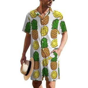 Rijpe ananas Hawaiiaanse pak voor heren, set van 2 stuks, strandoutfit met korte mouwen en korte mouwen, bijpassende set