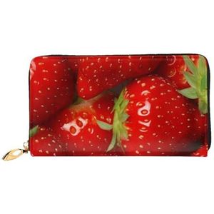 CRJSYCBYB Lente Gelukkig Pasen Vakantie Gedrukt Lederen Portemonnee Echt Lederen Clutch Purse Draagbare Reistas, Rode Aardbei Fruit, Eén maat