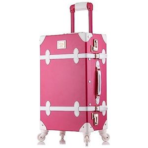 20/24/26 inch rollende bagageset Dames koffer op wielen PU leer roze mode Retro trolley cabine koffer met wiel (Kleur : Rose red white 1pcs, Size : 24"")