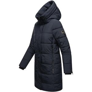 MARIKOO Karumikoo Winterjas voor dames, warme gewatteerde jas, lang, met capuchon, XS-XXL, Donkerblauw, L