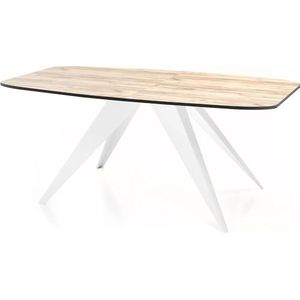 WFL GROUP Eettafel Foster wit in industriële stijl, rechthoekige tafel, uittrekbaar van 180 cm tot 220 cm, gepoedercoate witte metalen poten, 180 x 90 cm, kleur (eiken craft, 160 x 80 cm)