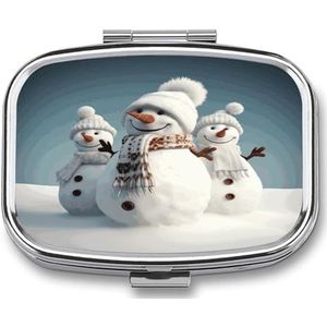 Happy Snowman Travel Pill Organizer Draagbare Dagelijkse Waterdichte Pil Case Kleine Medicijn Opslag Container voor Vitaminen Visolie Kabeljauw Leverolie Oordopje Opslag