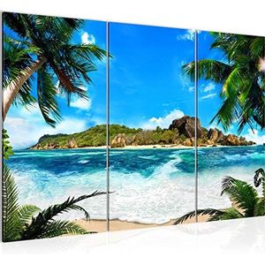 Runa Art Zee Strand Schilderijen Huiskamer XXL Blauw Palmboom Zee 120 x 80 cm 3 Delen Muur Decoratie 004031a