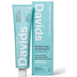 Davids Natural Tandpasta, SPEARMINT, whitening, anti-plaque, fluoride vrij, SLS free, metalen tube, tube roller inclusief