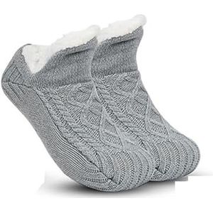 Fleece-Lined Non-Slip Thermal Slippers Socks,V-Mouth Fluffy Non-Slip Slipper Socks,Fleece-Lined Non-Slip Thermal Slippers Socks (Color : Gray(6pcs), Size : Large)