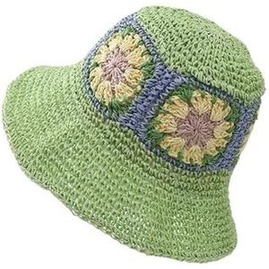 Strohoed opvouwbare strohoed gehaakte bloem hoed vrouwen zomer buiten zon emmer hoed vakantie strand hoed lente visser hoeden, Groen, Eén Maat